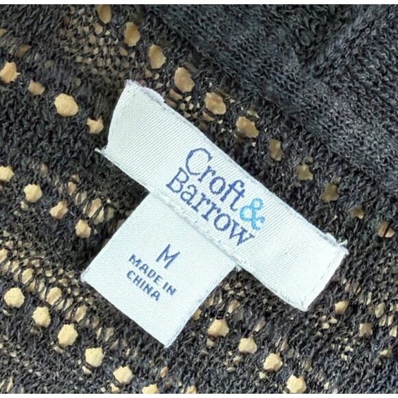 Croft Barrow Womens Open Cardigan Sweater Black Knit 3/4 Sleeve Ribbed Size M - Picture 3 of 4